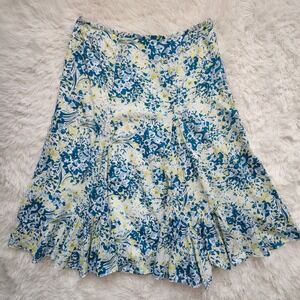 Alex Marie Blue Green Floral Ruffle Hem Midi Skirt Cottagecore Garden Plus 18W